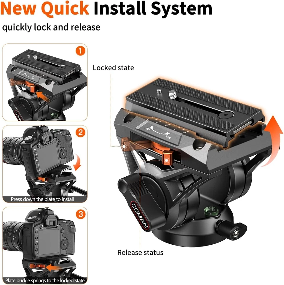 COMAN Camera Monopod with Tripod Feet Q6 Fluid Head 70.6" Max 22lbs #R048 - Image 4 of 4