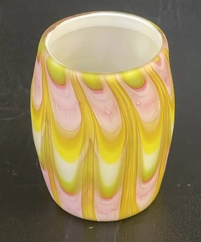 Venitian Murano Art Glass Multi Color Pulled Feather Toothpick Holder Hand Blown