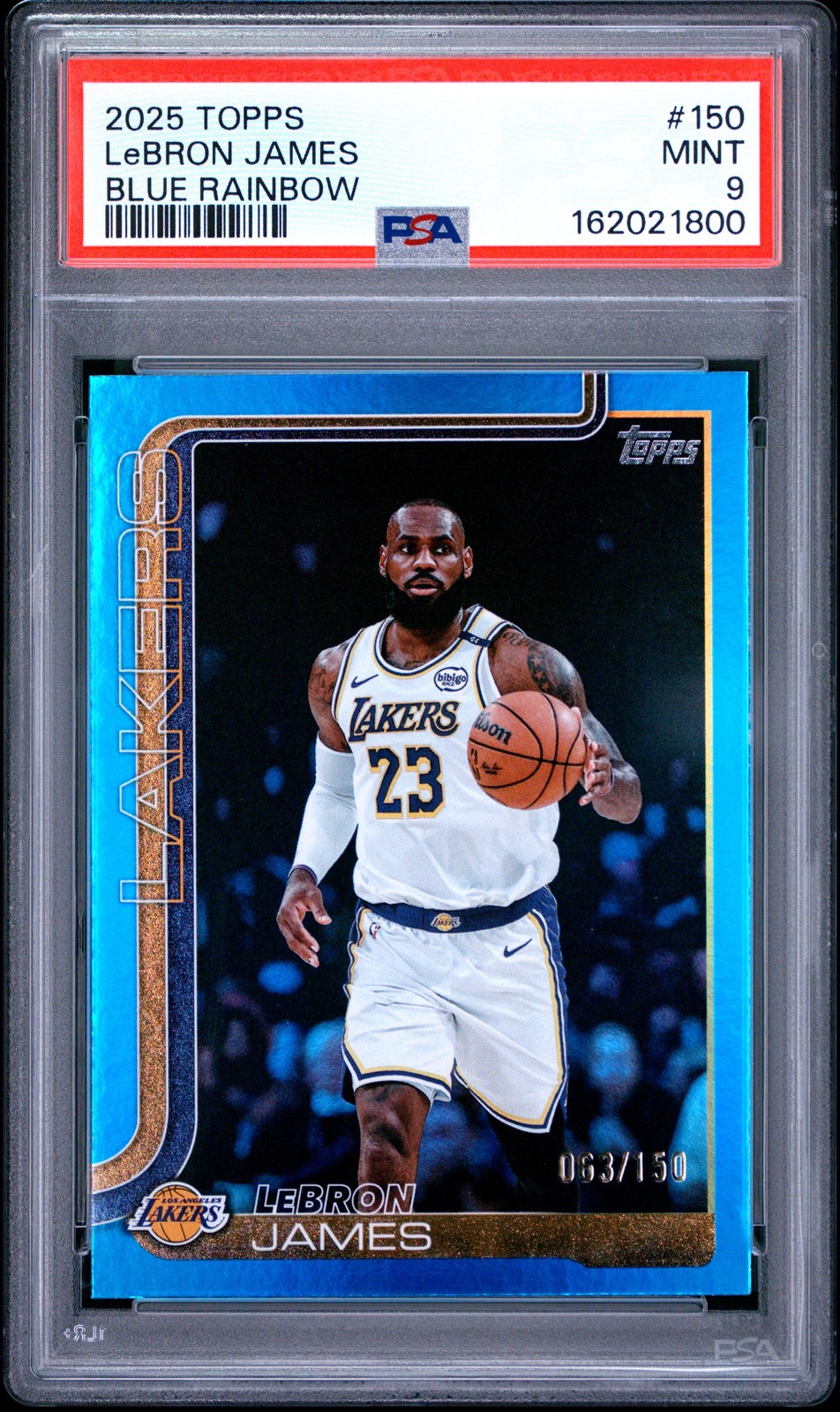 2025 TOPPS BLUE RAINBOW #150 LEBRON JAMES 063/150 PSA 9 view 1