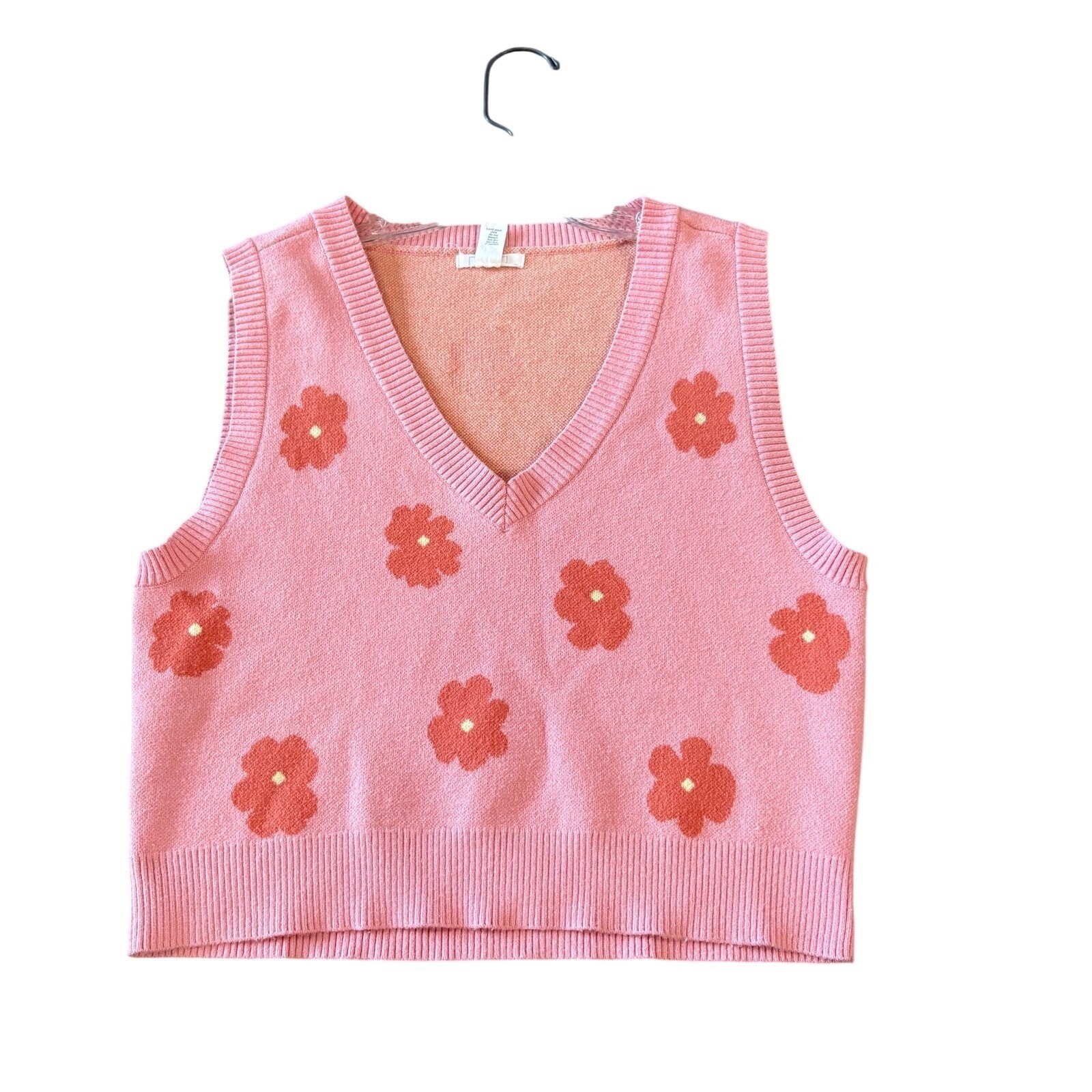 Tillys Full Tilt Jacquard Women's Size 2XL XXL Pink Sweater Vest Floral Knit