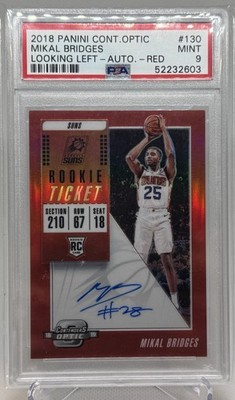 2018 Mikal Bridges ROOKIE AUTO Contenders Red /149 KNICKS NBA FINALS! PSA 9 RC