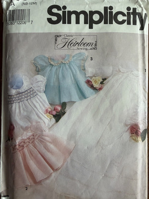 Simplicity 7705 Christening Gown Dress Romper Bonnet Baby NB-12M Pattern Uncut