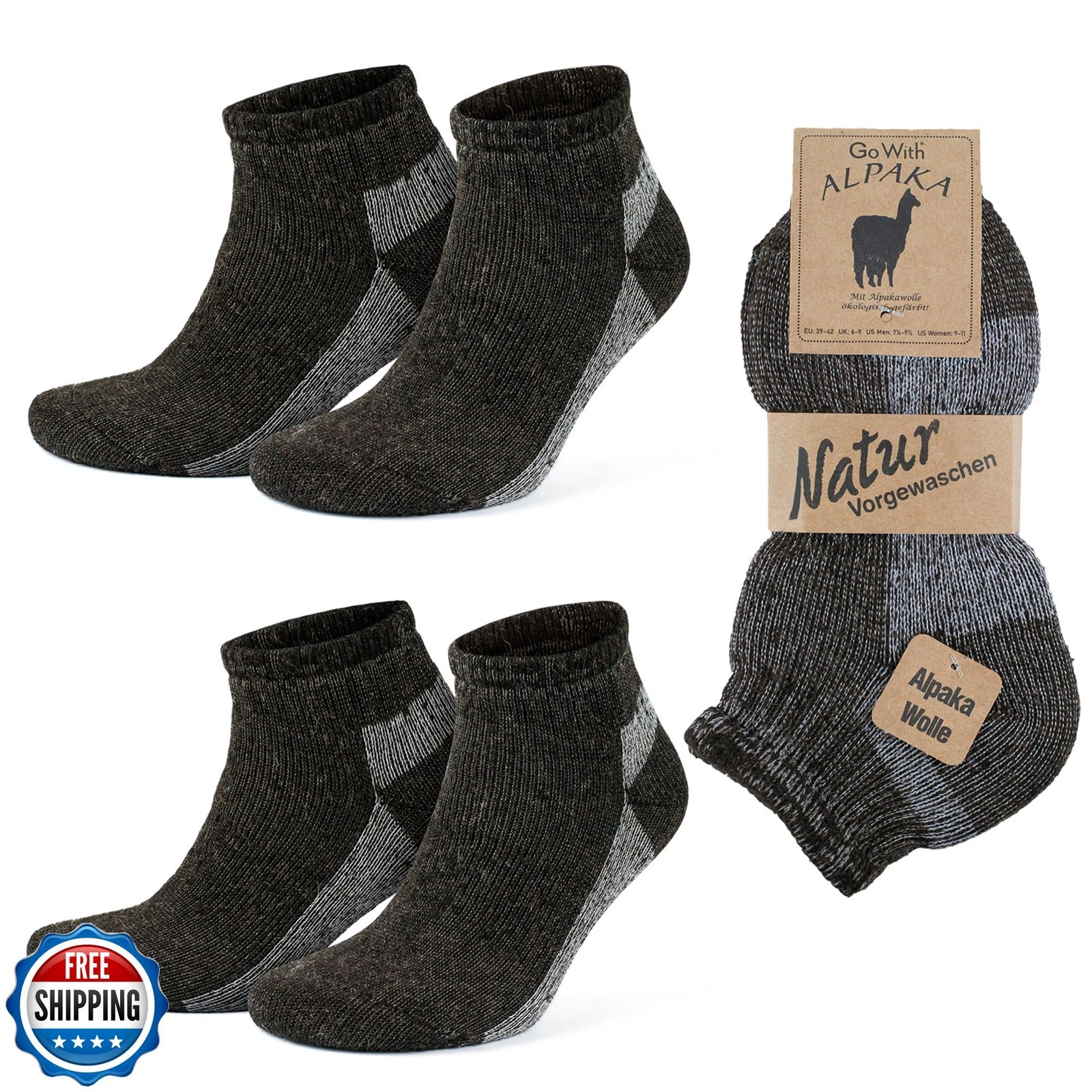GoWith 2 Pairs Unisex Alpaca Wool Socks, Thermal Full Terry-Lined