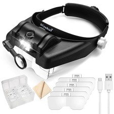 Dilzekui Magnifying Glass with Light 1X-14X, Rechargeable Headset Black