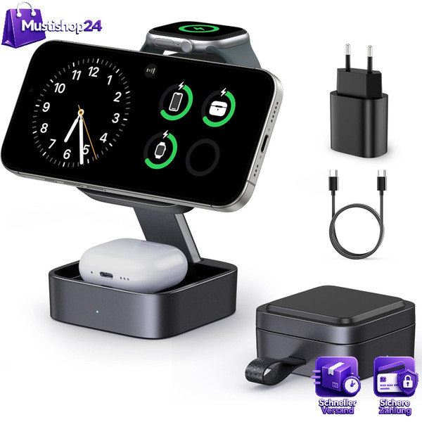 Ladestation 3-In-1 Faltbar Kabellos Mag-Safe FüR Iphone 12-17 Apple Watch-image