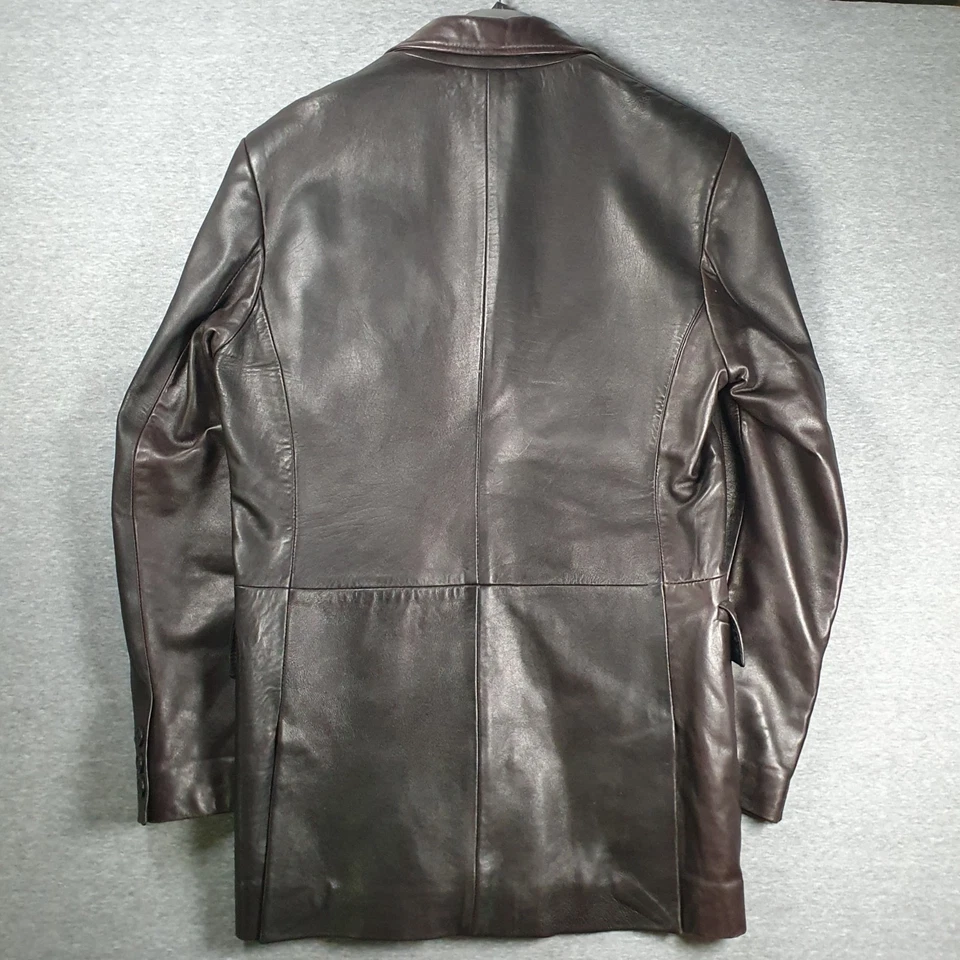 Reiss Soft Leather Jacket Mens Large Black Brown Button Made In England Matrix - Image 2 of 4