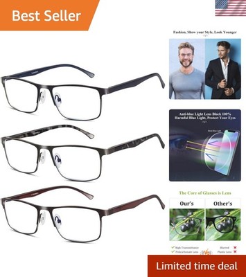 Men's Lightweight Blue Light Blocking Reading Glasses - 3 Pack Featuring Comfort