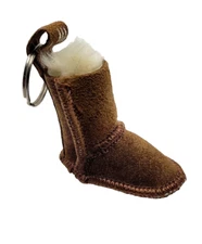 NEW BEARPAW Boots Keychain Logo Brown Suede Rabbit Fur Lining 2" Tall Boot