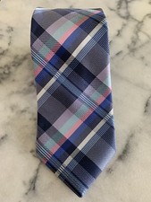 George Woven Blue Pink White Plaid Tie