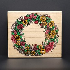 Inkadinkado Floral Wreath Wood Mounted Rubber Stamp 4064 Flower Garden Nature