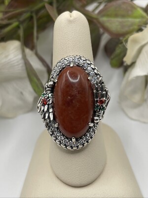 Michelle Albala Sterling Silver Carnelian Dragon Ring Size 8.5