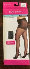 Sheer Breeze By Gildan Silky Sheer Control Top Pantyhose Queen Size Black 