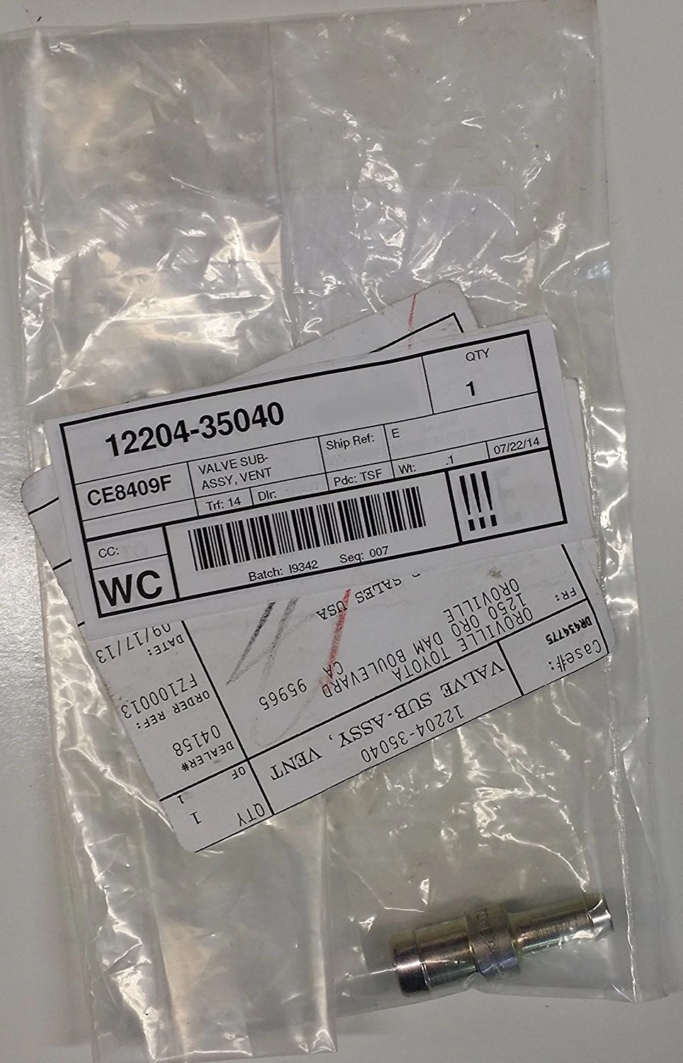 Válvula PCV para Toyota (N/P 1220435040)