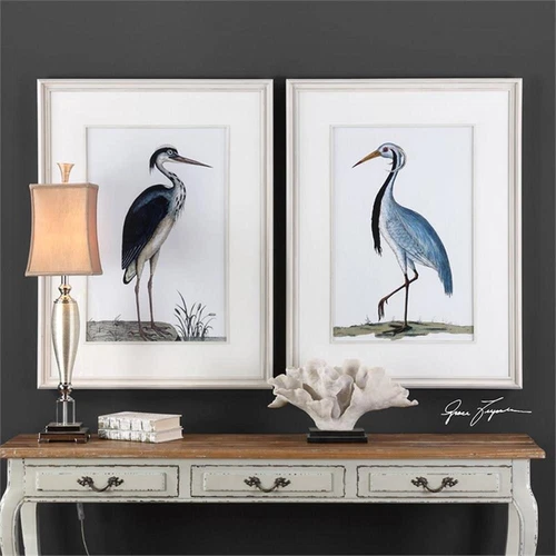 Uttermost Shore Birds Wood Glass Framed Prints in Black/Blue/White (Set of 2) - Picture 2 of 3