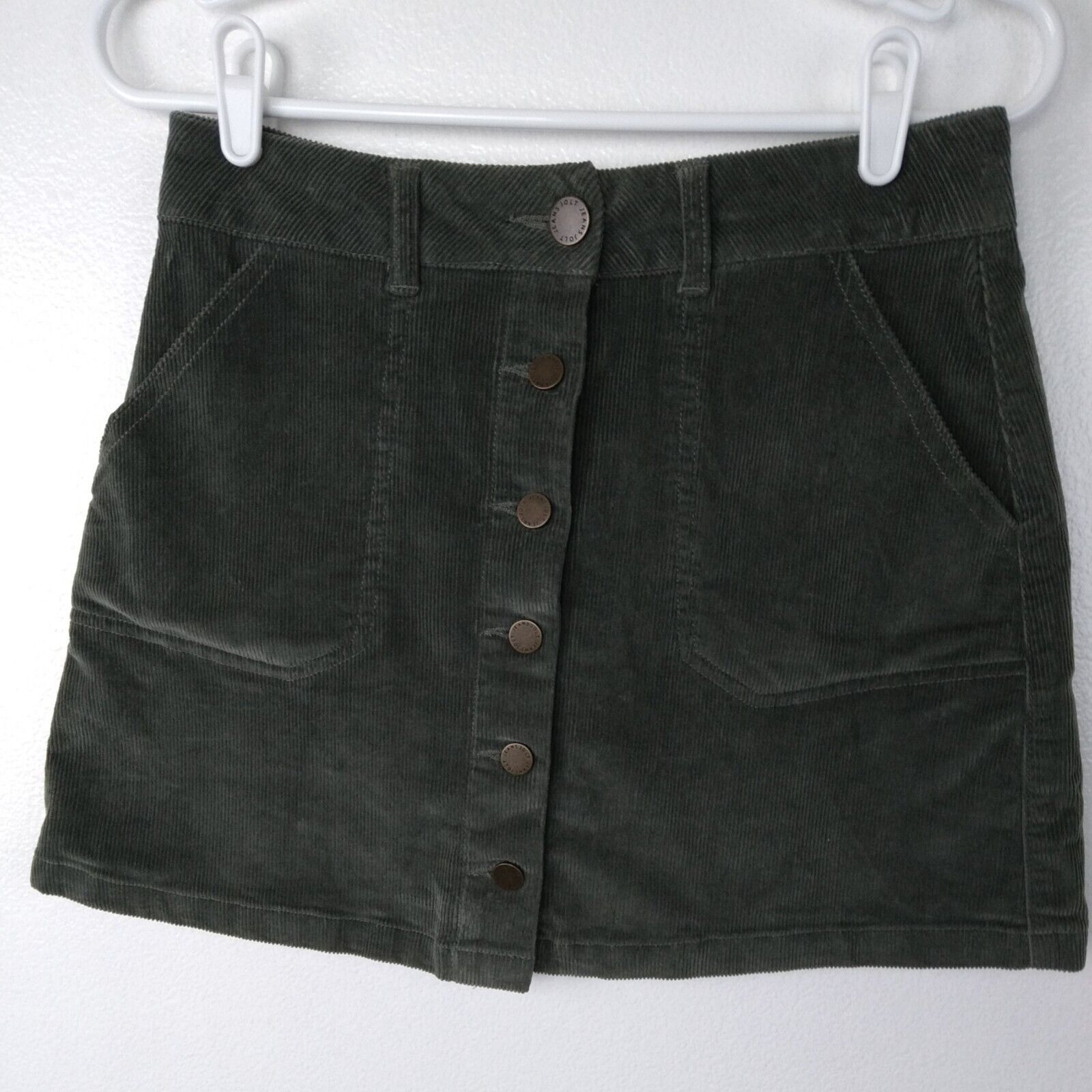 Jolt Corduroy Skirt Size 3 Waist 28 Short Green Button Front Pockets Mini Junior