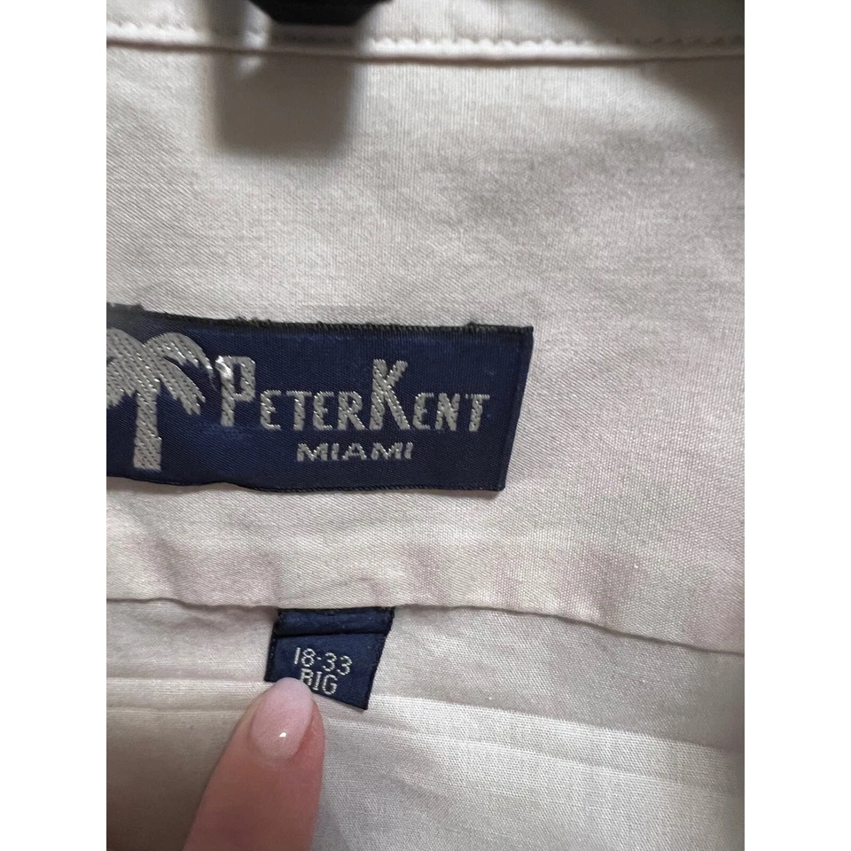 Camisa de vestir Peter Kent Miami abotonada clásica de popelina beige 18-33 grande Foto 3 de 4