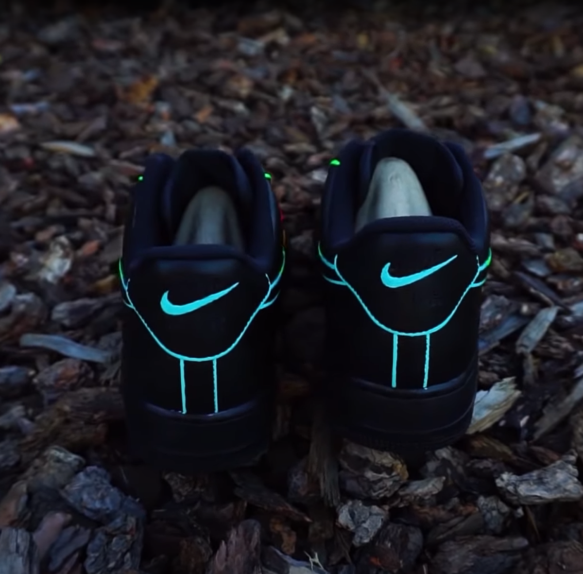 Nike Air Force 1 Black Neon Outline Custom Shoes Blue Green  display picture 1