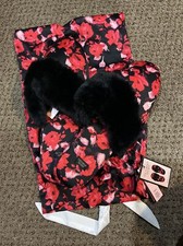 NWT Victoria Secret Floral Slippers Sz M 7-8 with Drawstring Bag NEW