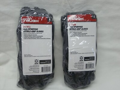 6 PAIR= 2 PACKS HYPER TOUGH LARGE MULTIPURPOSE NITRILE GRIP GLOVES ELASTIC WRIST