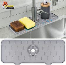 Kitchen Sink Splash Guard - Silicone Faucet Handle Drip Catcher Tray, Dish Soap