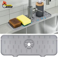 Kitchen Sink Splash Guard - Silicone Faucet Handle Drip Catcher Tray, Dish Soap 