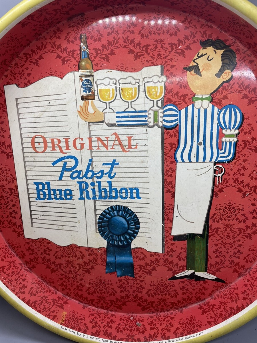 Vintage Original Pabst Blue Ribbon Beer Metal Beer Serving