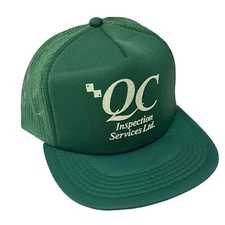 NOS Vtg 80’s Yupoong Green Mesh TRUCKER Hat QC Inspection Snapback REDNECK Cap