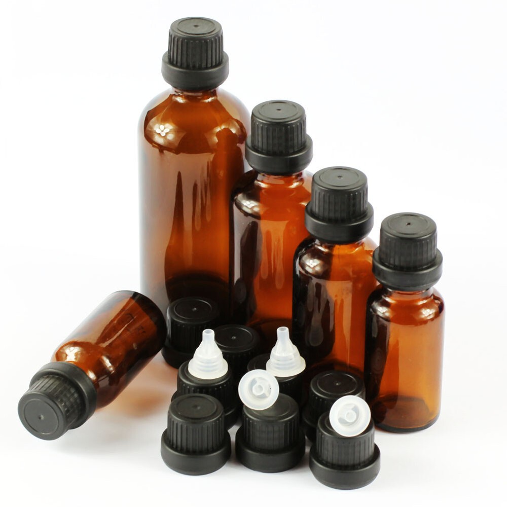 Wholesale 5~100ML Amber Glass Bottle Thick Dropper Essential Oil Bottle + Cap