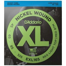D'Addario EXL165 XL Nickel Bass Guitar Strings, 45-105 Reg Light Top/Med Bottom
