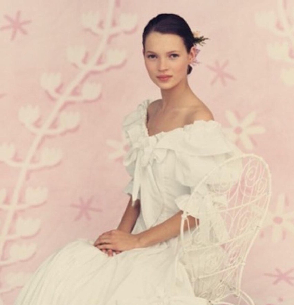 Vintage 80s Laura Ashley White Floral Wedding Dress with Bows