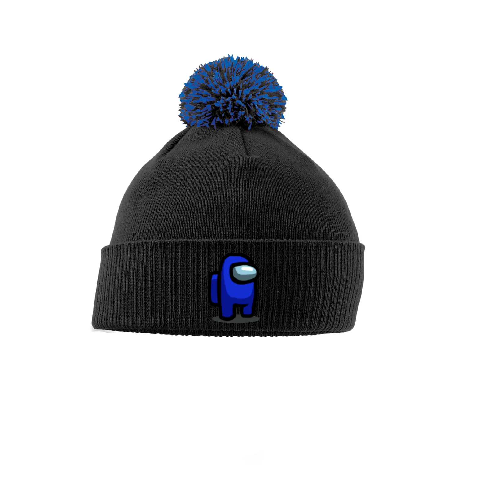 Beanie Hat Embroidered with Pom or without Pom Among Us Blue Character