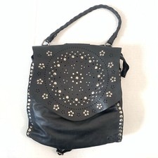 Patricia Nash Black Italian Leather Cazorla Backpack Handbag Stud Garment Flower