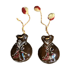 Vintage Collectible Pair Wooden Castanets Flamenco Dancers with String Pompons