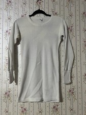 VTG Penneys Towncraft White Long Sleeve Waffle Thermal Sz 38-40 Med. Sun Faded