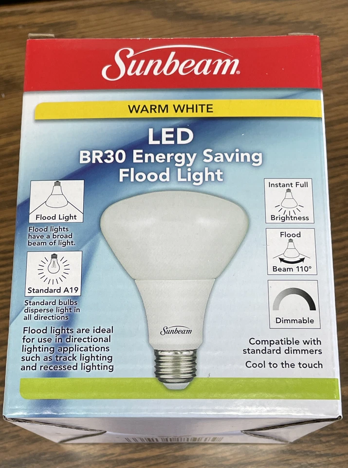 Sunbeam LED BR30 8W OUTDOOR/INDOOR Flood Light Bulb Dimmable New - Image 3 of 4