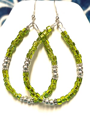 Authentic Texas Treasures Lime and Silver Teardrop Earrings 2.5 Inch