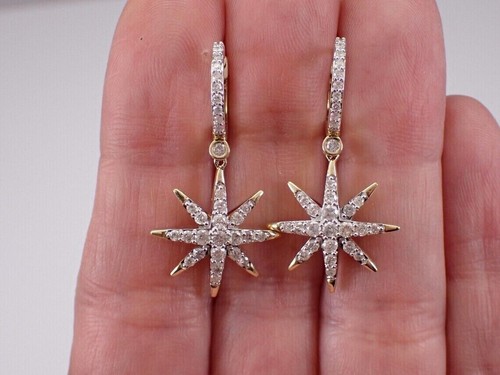 Rund Geschliffen Künstlicher Diamant Clip On Damen Ohrhänger 14k Gelb Vergoldet - Bild 5 von 5