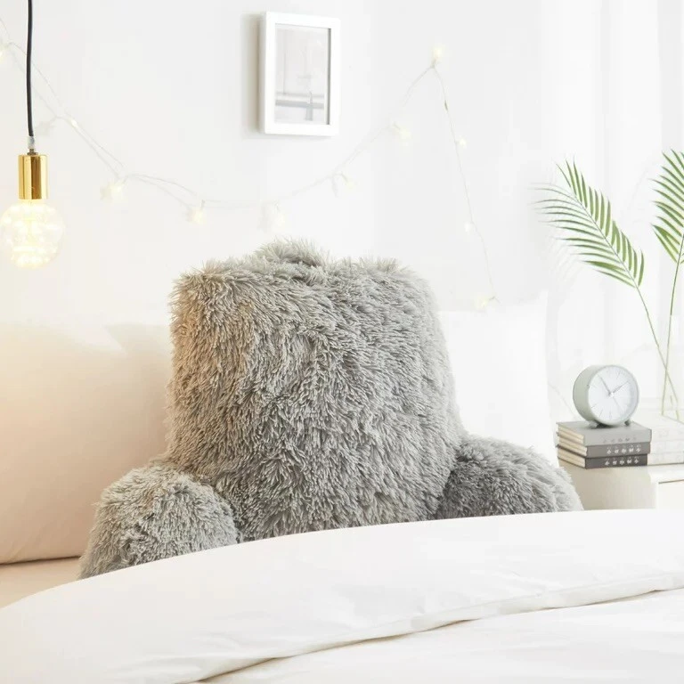 Plush Backrest Pillow Bed Chair Long Hair Faux Fur Backrest PillowGrey - Image 2 of 4