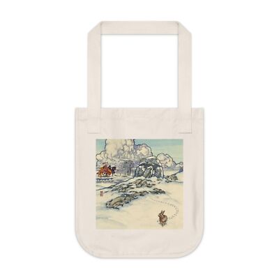 Organic Canvas Tote Bag Winter Rabbit In Snow Celtic Megalith Neolithic Art 