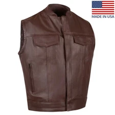 BecK™ Mens 566 Horsehide Leather Motorcycle Vest (Chestnut Brown)