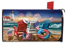 Beachfront Fireworks Summer Large Mailbox Cover Patriotic Oversized