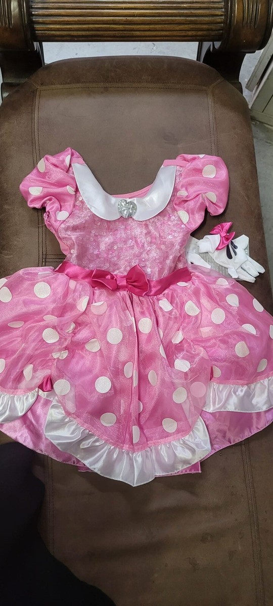Disney Store Minnie Mouse Halloween Dots Costume Dress Gloves Set Girl Size 