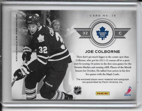 2011-12 Titanium Joe Colborne Rookie Reserve Dual Patch Auto # 16 #d/15 - Picture 2 of 2