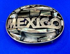 MEXICO - Abalone Shell Inlay Alpaca Mexican Silver Oval Shape belt buckle