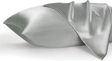 Cooling Satin Pillowcases Set of 2 Queen 20x30, Silver Grey, Envelope