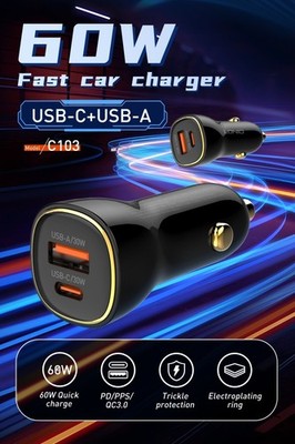 LDNIO C103 60W Super Fast Car Charger PD30W+QC30W Support PD/PPS/QC