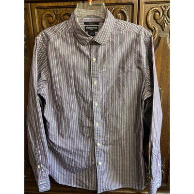 claiborne slim fit mens dress shirts Claiborne Long Sleeve Button Shirt Men's XXL Slim Fit Black Pinstriped