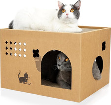 Cat Cardboard House with 2 PCS Scratching Pads  Large Cat Scratcher Bed Cat Scrat