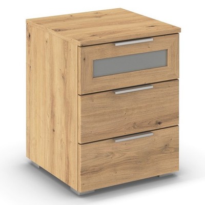 Nachtschrank - Artisan Eiche - mit Milchglaseinsatz - 40 cm breit Nachttische