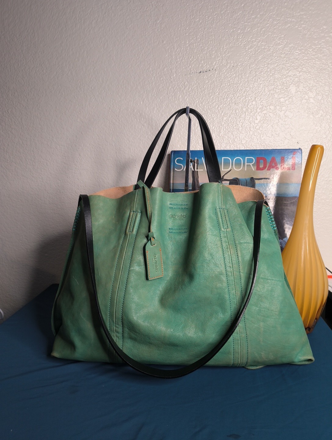 The Old Trend The Forest Large 2 Tone Aqua Green Leather Bag